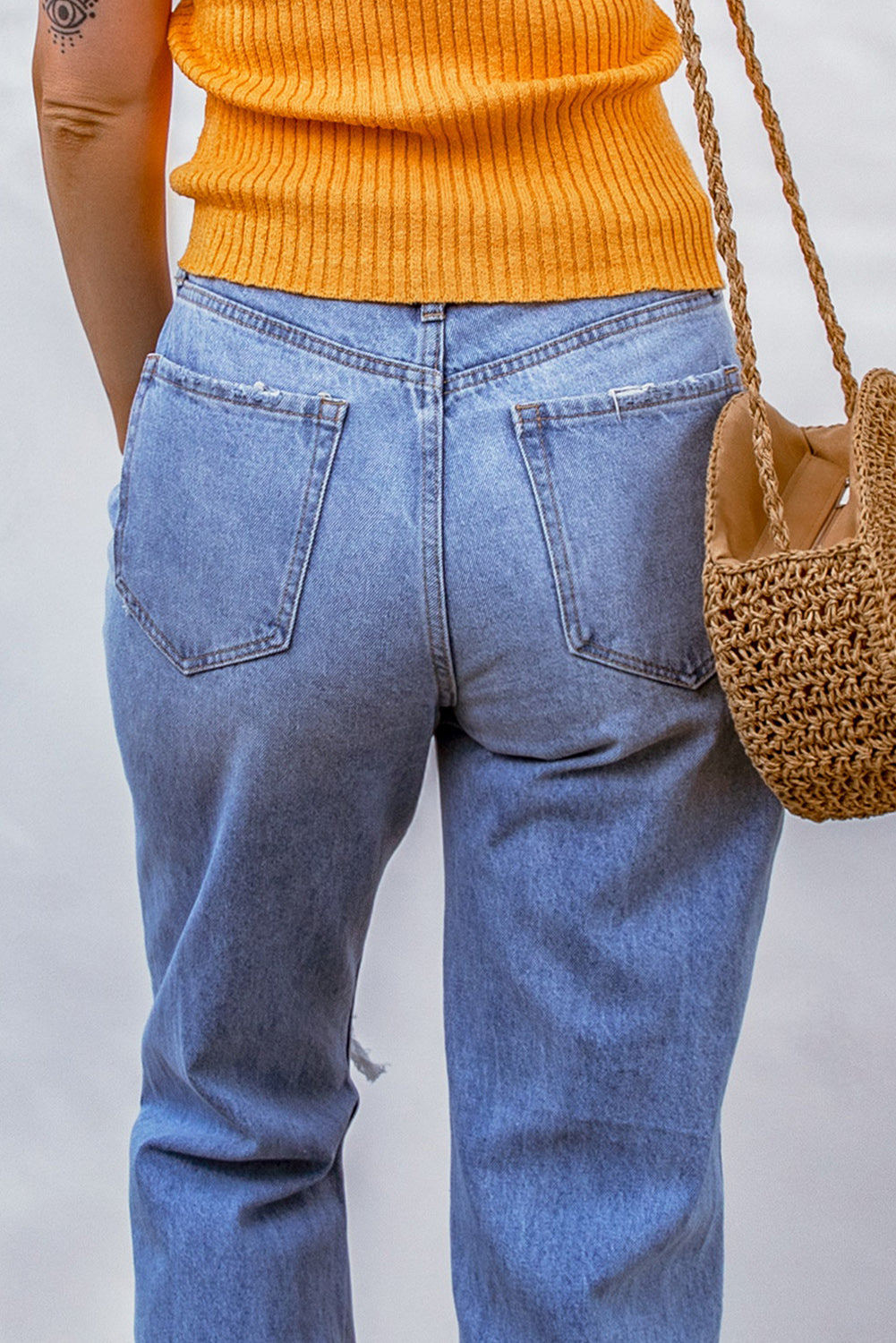 Distressed details with big holes deliver a cutting-edge look, crafted from durable denim for a contempo combo of style and comfort. Wear 'em with a variety of tops and shoes for a fabulously versatile vibe – spiffy for some occasions, sassy for others. Fabric: 93% Cotton, 5% Polyester, 2% Elastane.