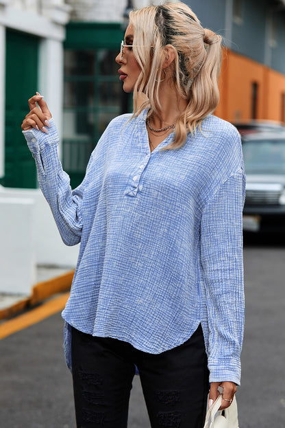 Pink Crinkle Textured Loose Henley Top