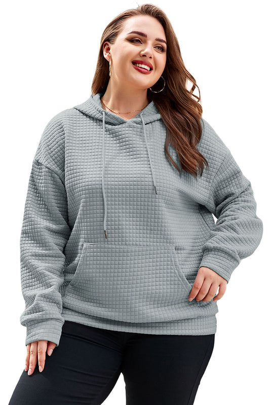 Sudadera con capucha acolchada de talla grande con bolsillos estilo canguro en color gris