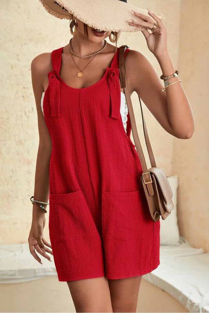 Multicolor Rose Adjustable Straps Pocketed Textured Romper