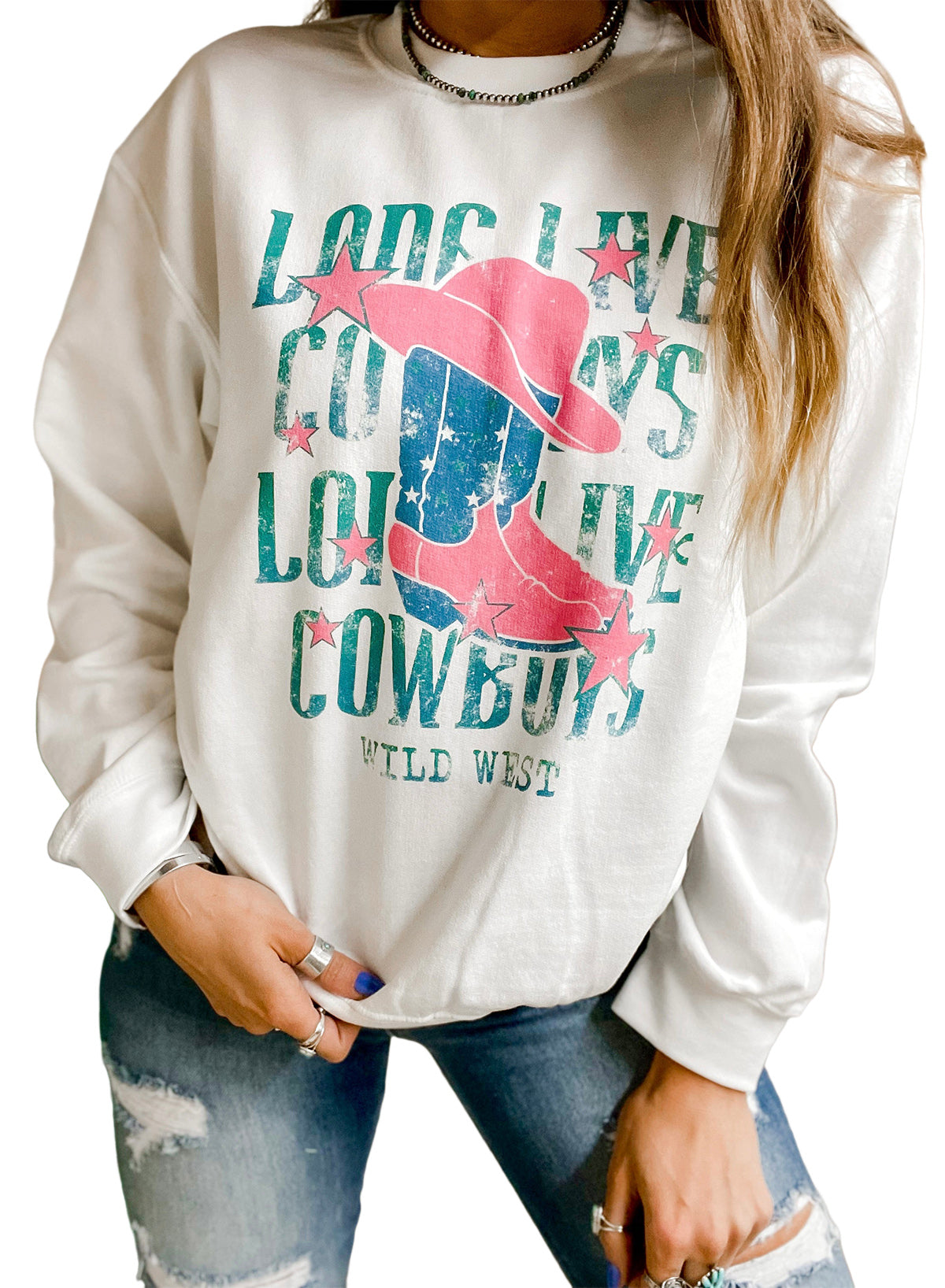 Sudadera gráfica blanca LONG LIVE COWBOY WILD WEST