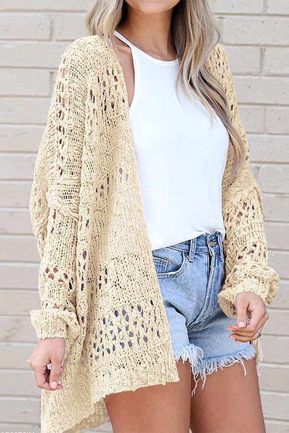 Hollowed Knit Dolman Sleeve Cardigan