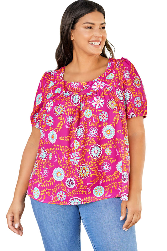 Blusa floral con escote cuadrado en color rosa