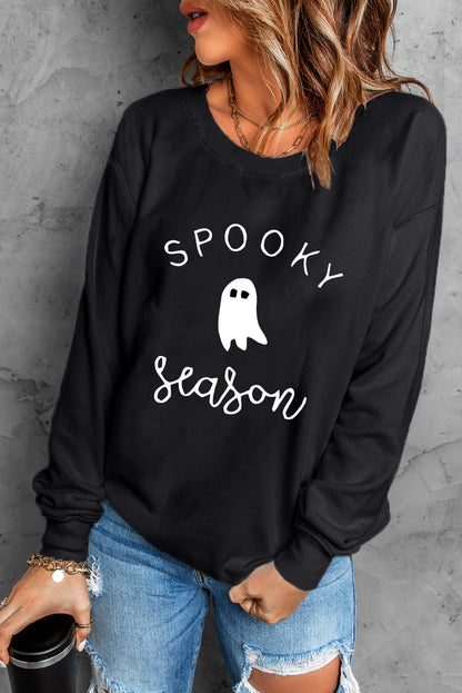 Sudadera negra con gráfico de fantasmas de la temporada SPOOKY