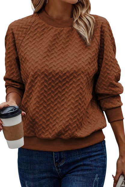 Beige Solid Textured Raglan Sleeve Pullover Sweatshirt