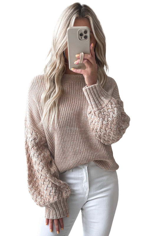 Parchment Cable Knit Sleeve Drop Shoulder Sweater