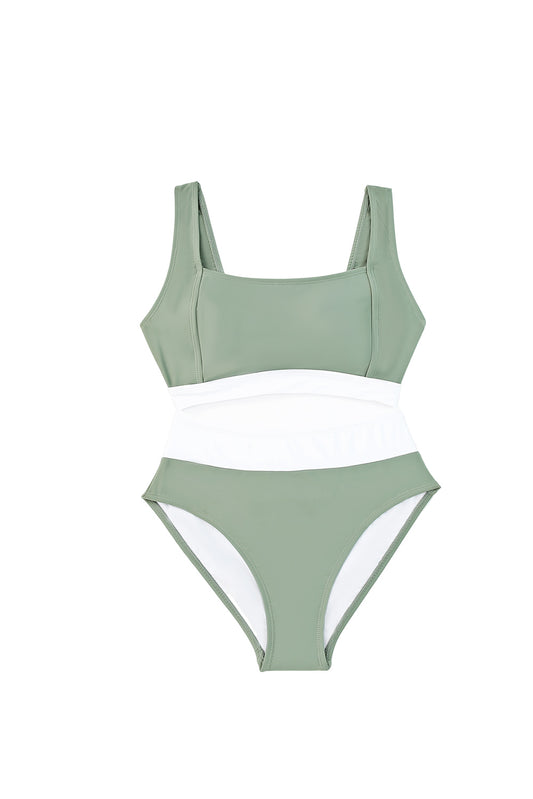 Traje de baño de bikini de cintura alta con espalda abierta y bloques de color verde