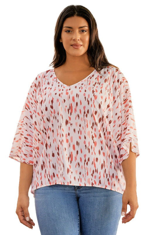 Pink Printed 3/4 Dolman Sleeve Blouse