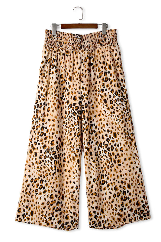 Pantalones anchos de cintura alta con estampado de leopardo ahumado