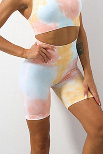 Tie Dye Tummy Control High Waist Skinny Yoga Shorts