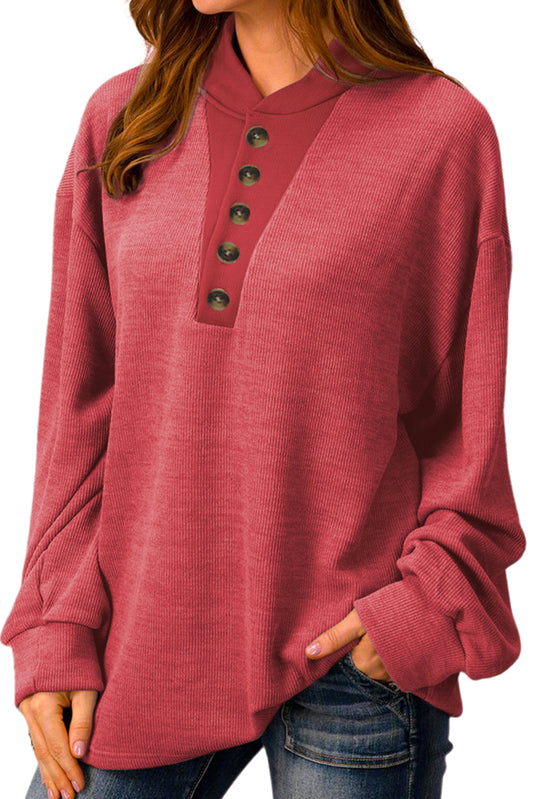 Sudadera Henley con botones y color rojo liso 