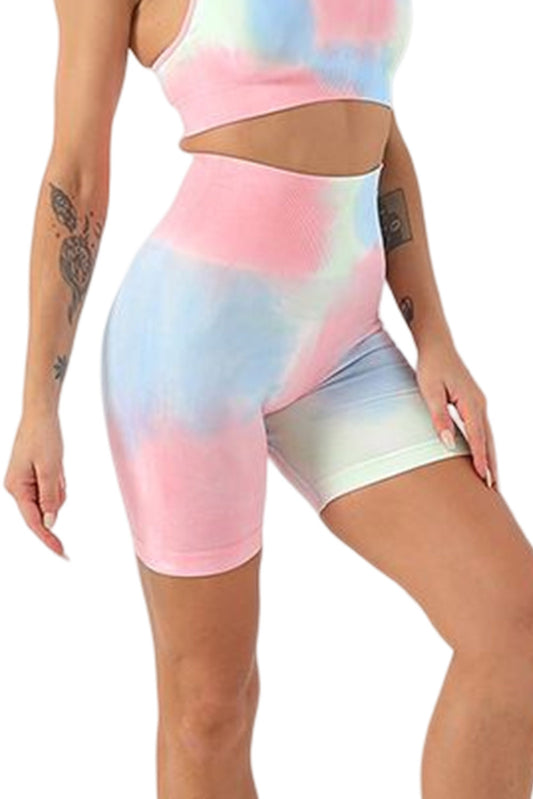 Pantalones cortos de yoga ajustados de cintura alta con efecto tie dye y control de abdomen