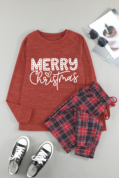 Conjunto de pantalón y top a cuadros con gráfico navideño rojo FELIZ