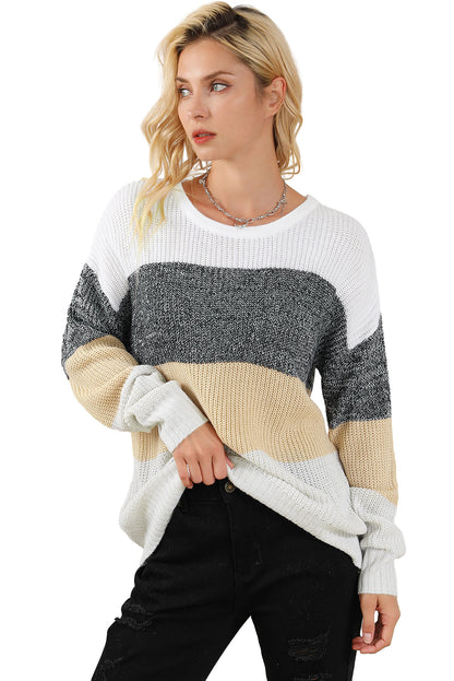 Multicolour Color Block Drop Shoulder Knit Sweater