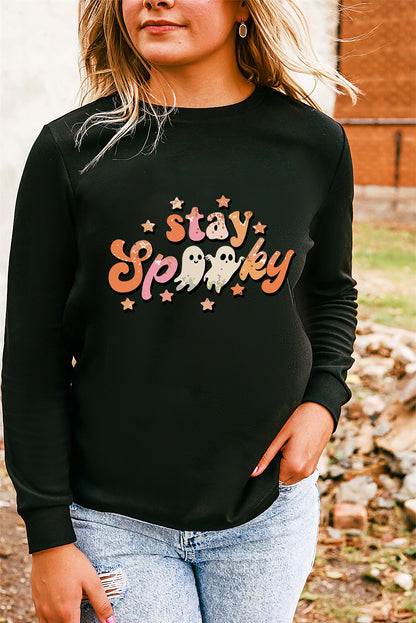 Sudadera negra con gráfico de fantasmas de la temporada SPOOKY