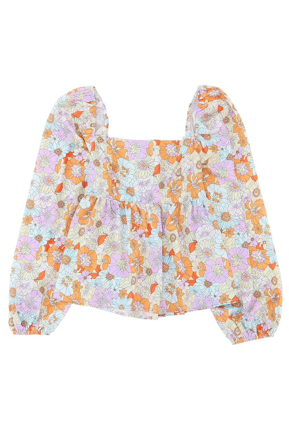 Blusa babydoll con escote cuadrado y mangas abullonadas con estampado floral naranja