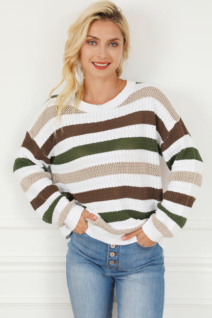 Stripe Crochet Hollow out Knit Sweater