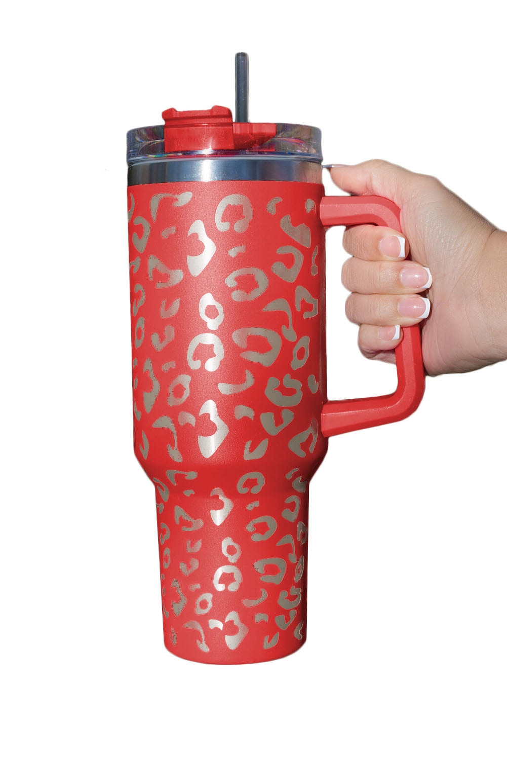 Taza de acero inoxidable 304 con doble aislamiento y manchas de leopardo rosa de 40 oz