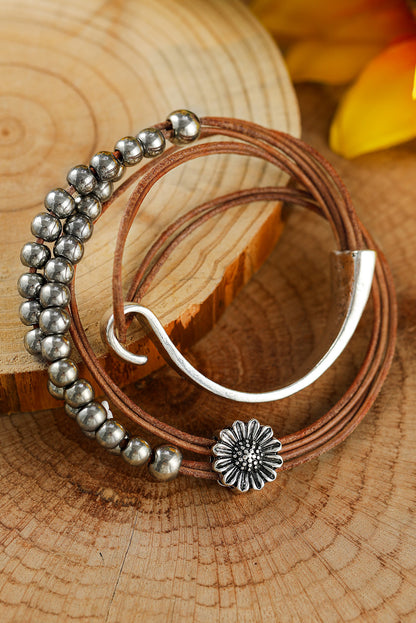 Brown Daisy Beading Alloy Multilayer Bracelet