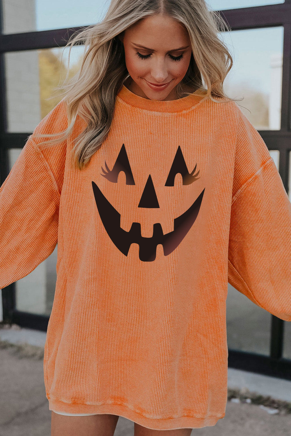 Sudadera con gráfico de sonrisa de calabaza 