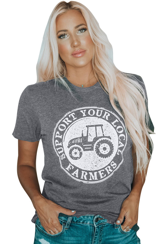 Camiseta con gráfico gris APOYA A TUS AGRICULTORES LOCALES