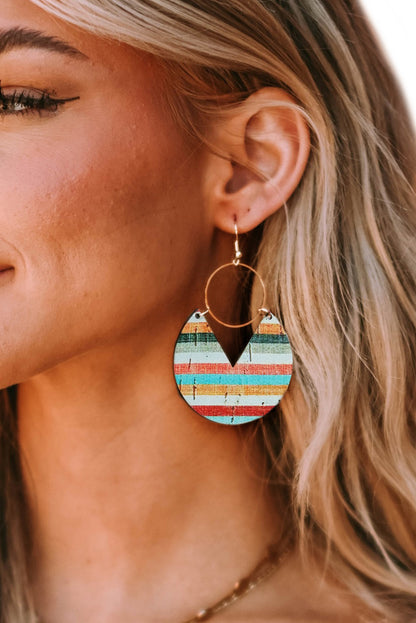 Pendientes colgantes de madera con estampado de rayas boho multicolor 