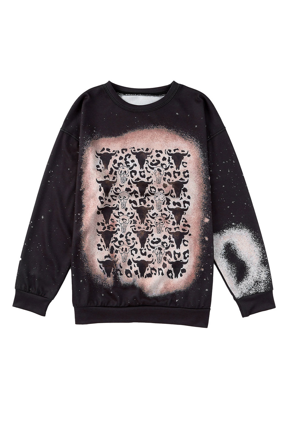 Rock this Bleached Pullover Graphic Sweatshirt for any occasion. It's perfect for a night out, a day in, or just chillin' with friends. Featuring a crew neckline, bleached prints, and a relaxed fit, you'll be stylin' no matter what you pair it with (from jeans to leggings and skirts). Get it now in black from Moodz Boutique, made out of 95% Poly and 5% Elastane.