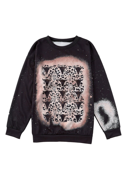 Rock this Bleached Pullover Graphic Sweatshirt for any occasion. It's perfect for a night out, a day in, or just chillin' with friends. Featuring a crew neckline, bleached prints, and a relaxed fit, you'll be stylin' no matter what you pair it with (from jeans to leggings and skirts). Get it now in black from Moodz Boutique, made out of 95% Poly and 5% Elastane.