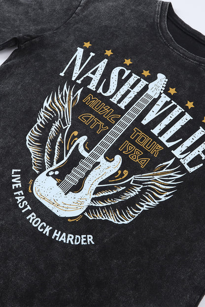 Camiseta gráfica vintage NASHVILLE con lavado mineral negro 