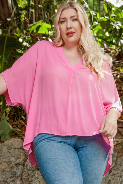 Pink Plus Size Flowy V Neck Blouse