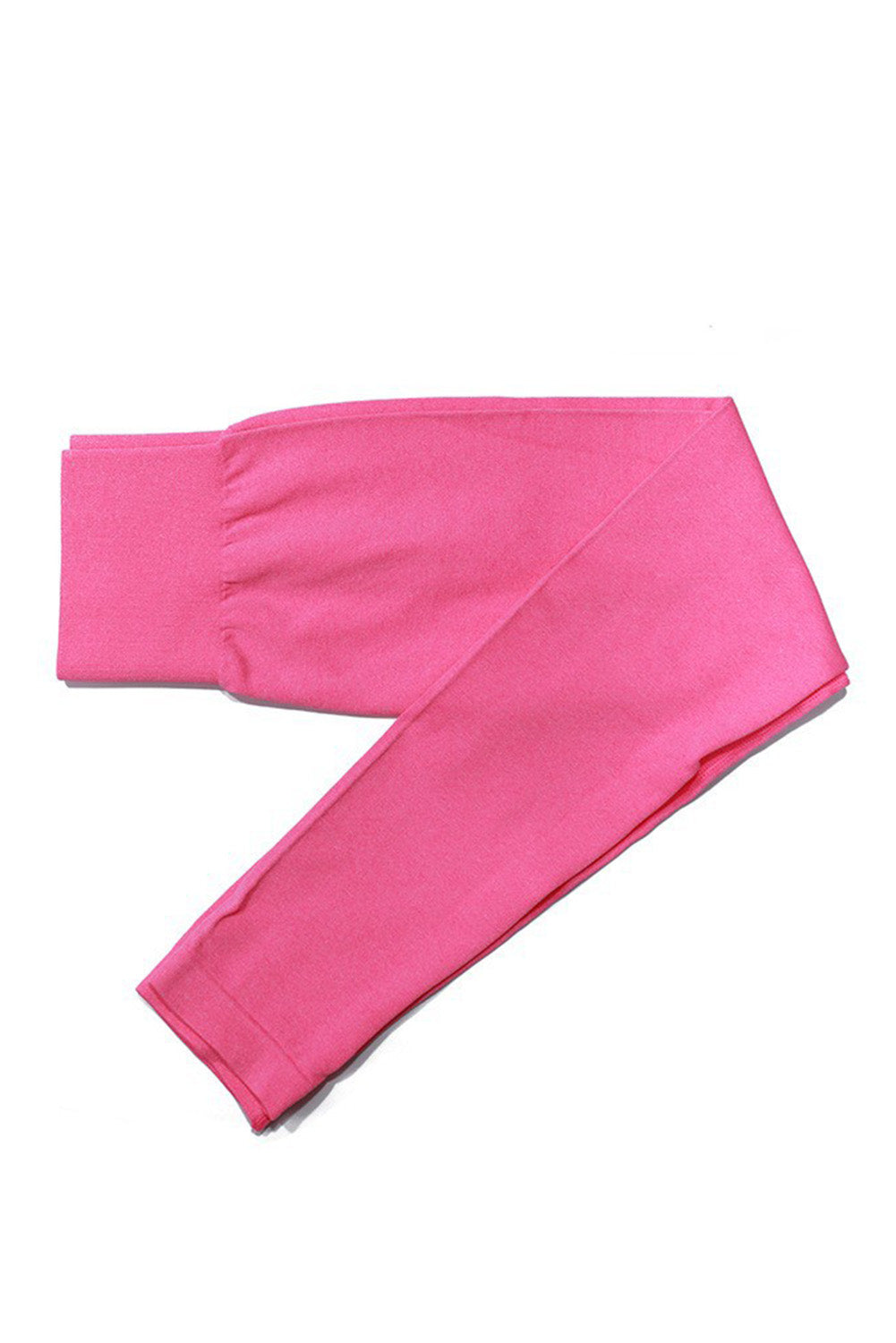 Pantalones de yoga de cintura alta sin costuras de color sólido rosa