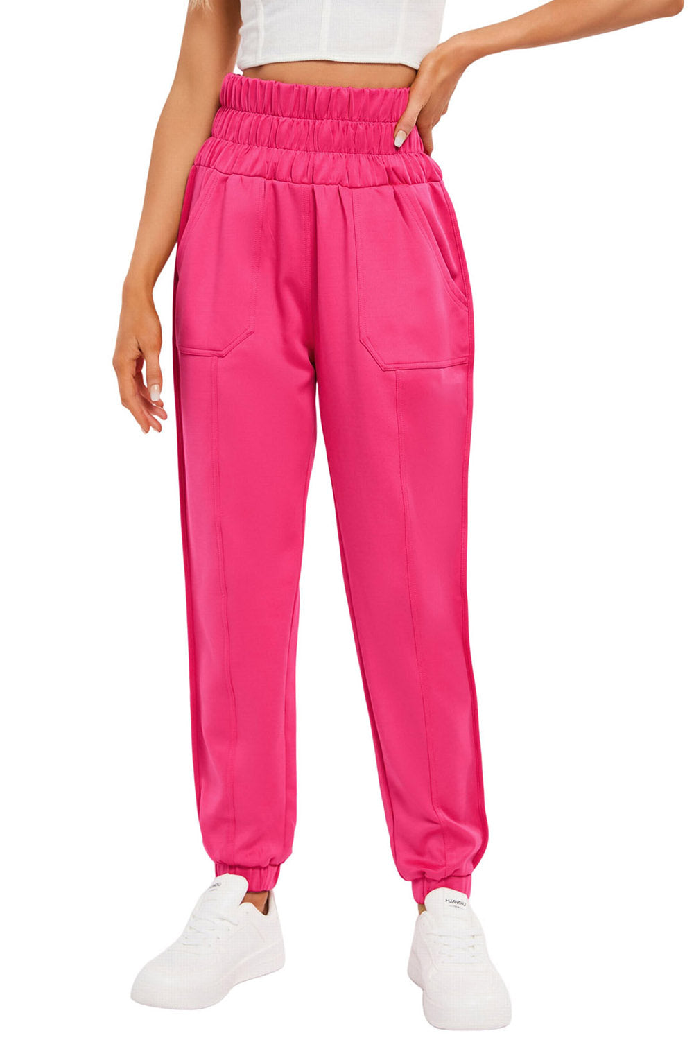 Pantalones jogger con cintura fruncida en rosa