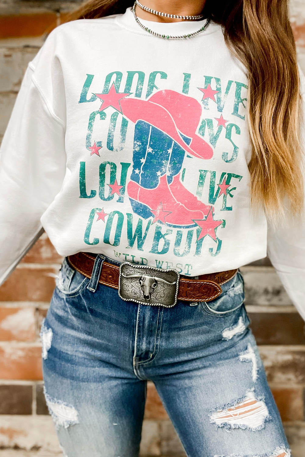 Sudadera gráfica blanca LONG LIVE COWBOY WILD WEST