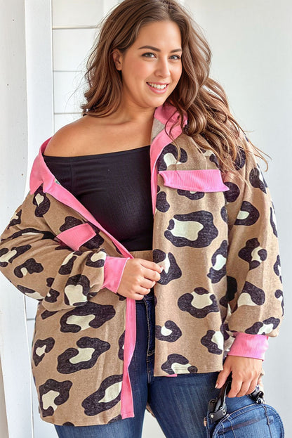 Chaqueta con cuello y ribete en contraste de canalé de leopardo