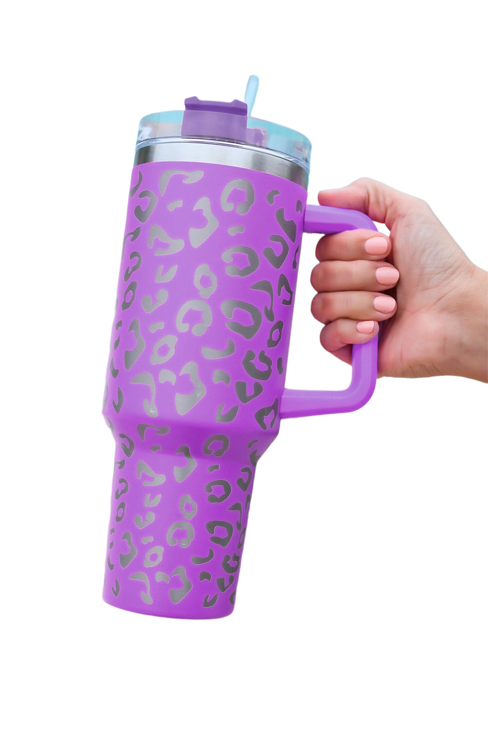 Taza de acero inoxidable 304 con doble aislamiento y manchas de leopardo rosa de 40 oz