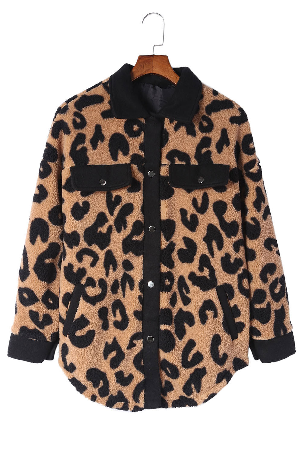 Chaqueta tipo sobretodo con estampado de leopardo y ribetes en contraste en color negro