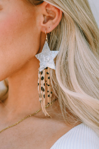 Brown Fuzzy Leopard Shooting Star Earrings