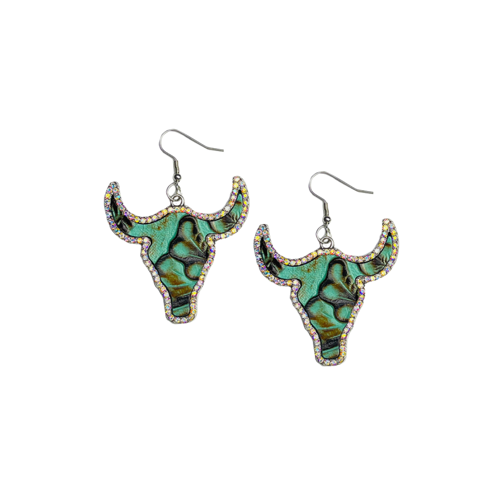 Rhinestone Trim Bull Earrings