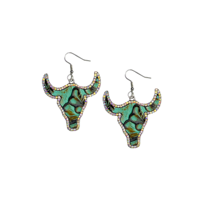 Rhinestone Trim Bull Earrings