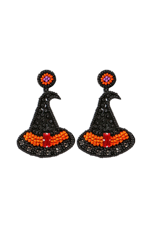 Style your look with these spooktacular Cute Witch's Hat Halloween Earrings! Crafted with colorful beady goodness, these beauts measure 2.4*1.65 inches and are sure to conjure up some frightful fashion.