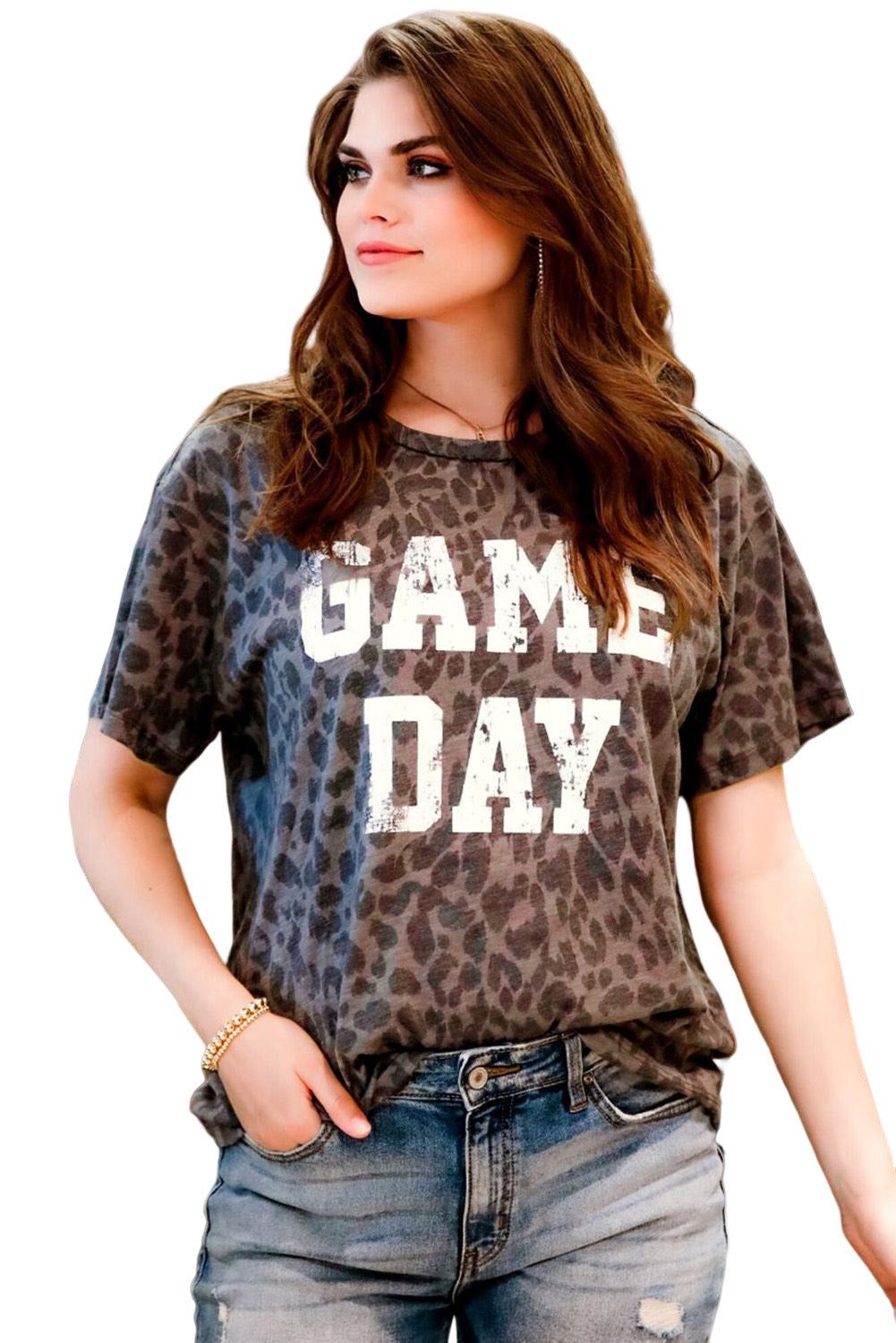 Camiseta con estampado de leopardo GAME DAY en color gris