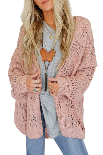 Hollowed Knit Dolman Sleeve Cardigan