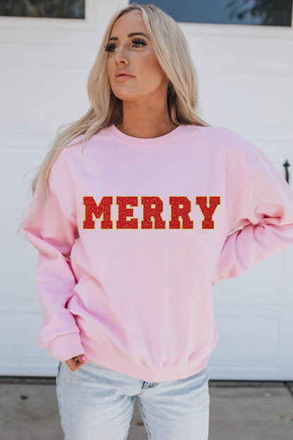 Pink MERRY Graphic Pullover Sweatshirt