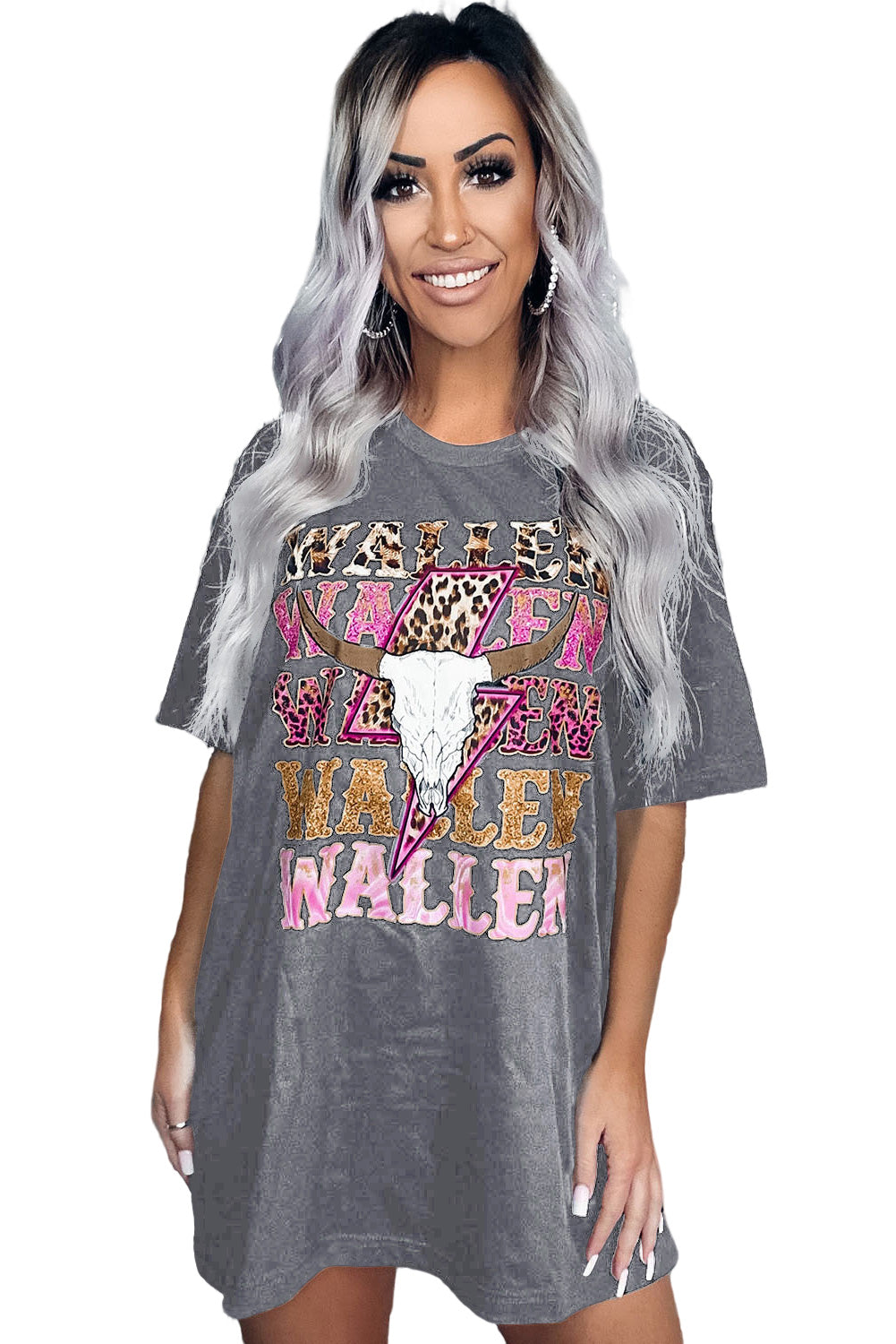 Camiseta oversize con gráfico de calavera de vaca de WALLEN en color gris