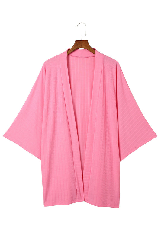 Pink Open Front Kimono Sleeves Knit Cardigan