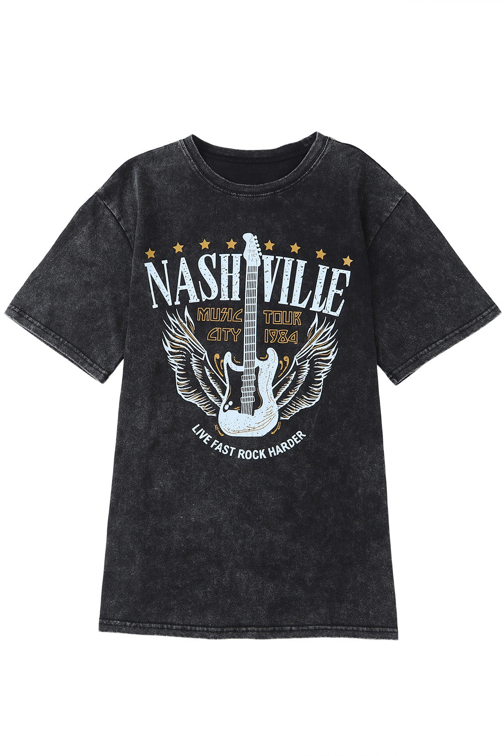 Camiseta gráfica vintage NASHVILLE con lavado mineral negro 