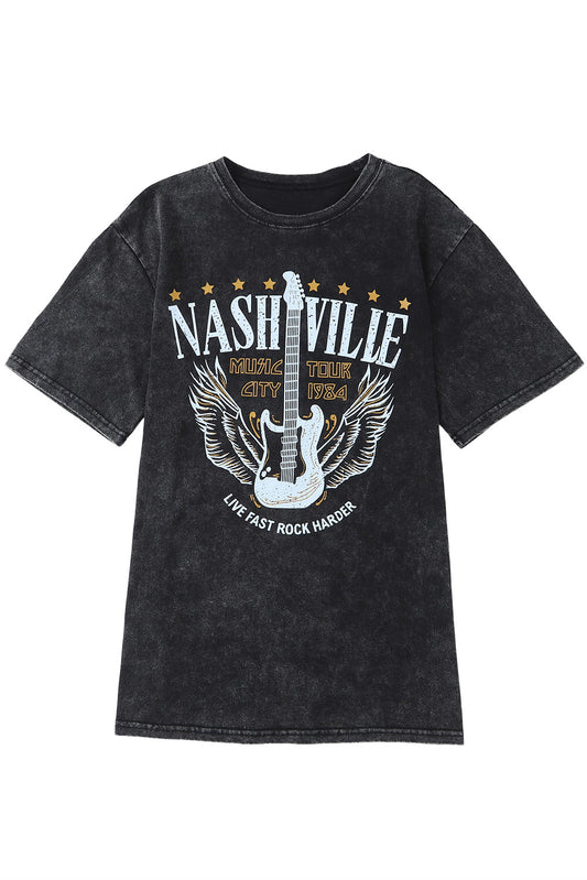 Camiseta gráfica vintage NASHVILLE con lavado mineral negro 