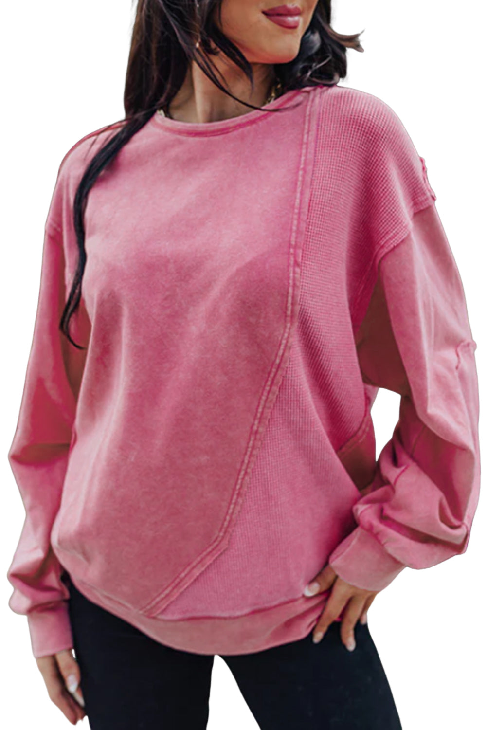 Sudadera de patchwork con costuras expuestas en color rosa