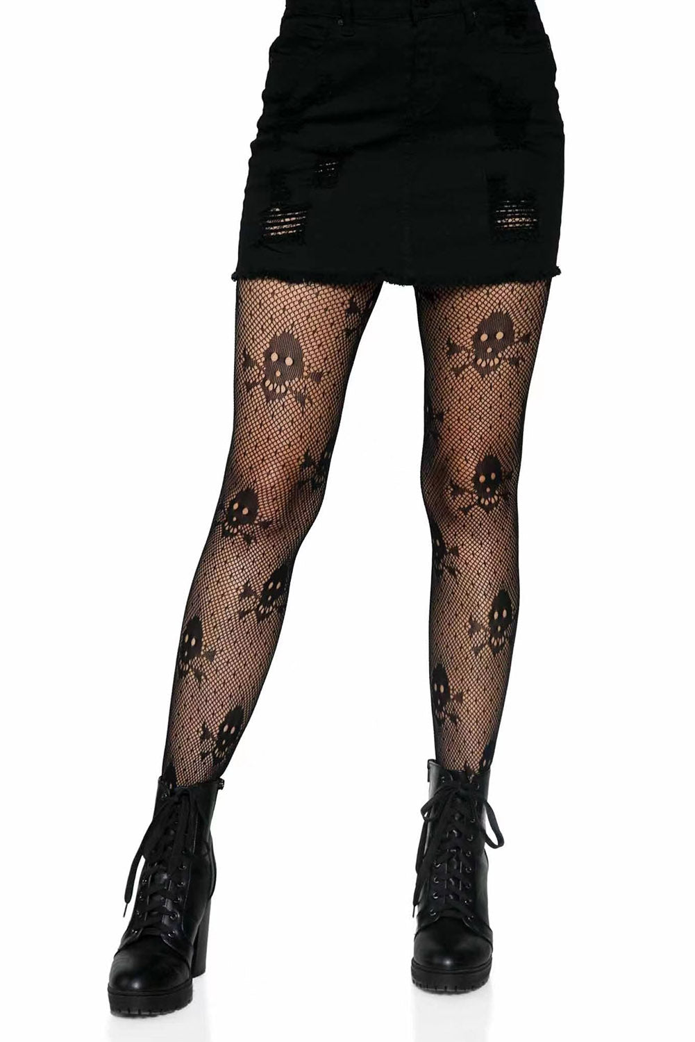 Rock the skull scene in these tantalizing tights! Ideal for making a bold statement, this mesh masterpiece is crafted to make your gams look glam. Capturing the eerie essence of Halloween, the seductive fabric offers a snap peek of skin. Made with 95% Nylon and 5% Spandex for a sizzlin' slim fit, you'll be the hottest haunt in the hood!