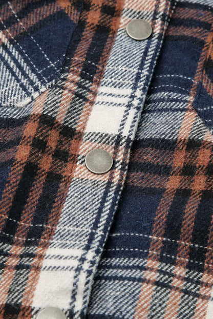 Gray Plaid Pattern Sherpa Lined Hooded Shacket